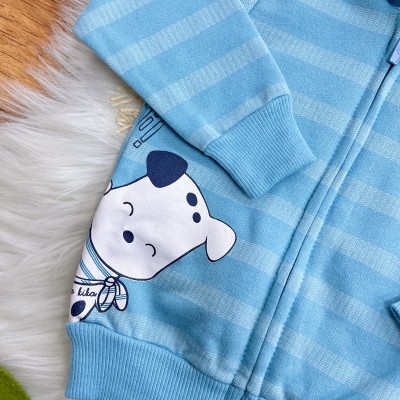 Conj. Jaqueta Baby Dog com capuz e Calça de Moletom - Azul